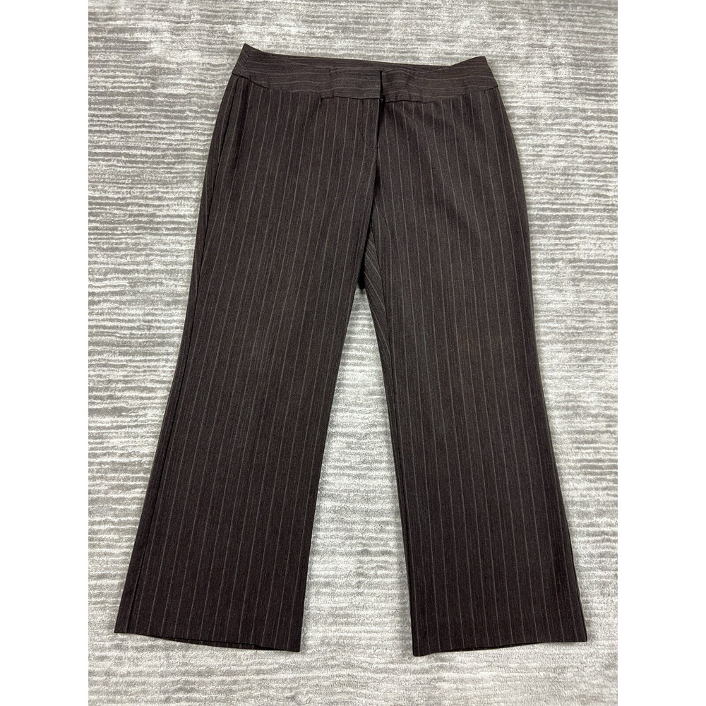 Covington Dress Pants Women 14P Brown Pinstripe Petite Mid Rise Straight Leg